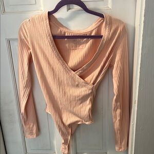 Aerie Orange Ribbed Wrap Bodysuit